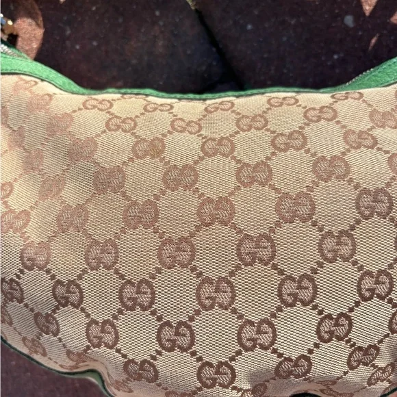 Vintage Gucci Shoulder Bag GG Pattern Bamboo 131036 Beige Brown Green Leather - Picture 2 of 16